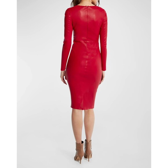 AS BY DF Mrs. Smith Stretch Red Body con Knee Long Leather Dress Size M - Picture 3 of 9